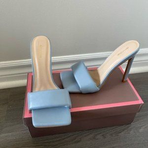 Blue Chunky Strap Slide On Heels